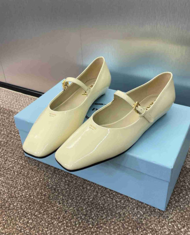 Prada Patent Leather Square Toe Mary Jane Flats