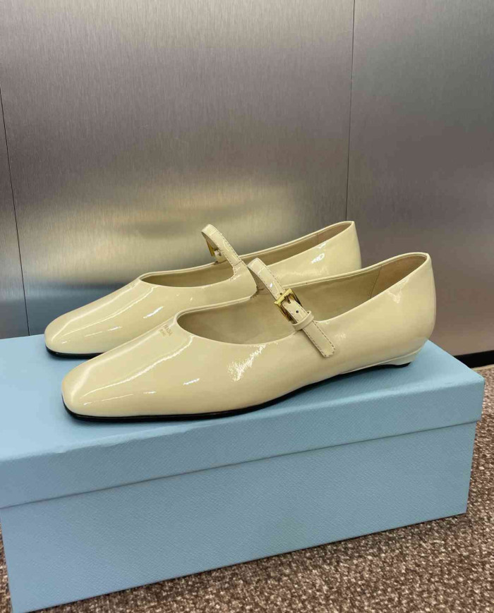 Prada Patent Leather Square Toe Mary Jane Flats