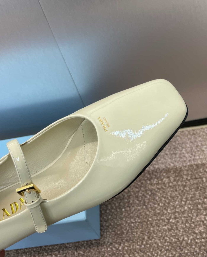 Prada Patent Leather Square Toe Mary Jane Flats