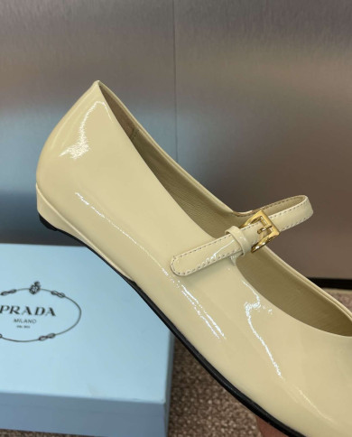 Prada Patent Leather Square Toe Mary Jane Flats