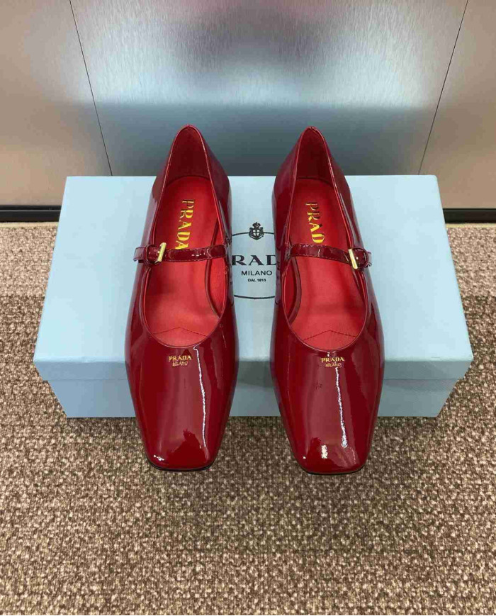 Prada Patent Leather Square Toe Mary Jane Flats
