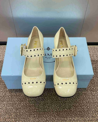 Prada Studded Square Toe Block Heel Mary Jane Pumps