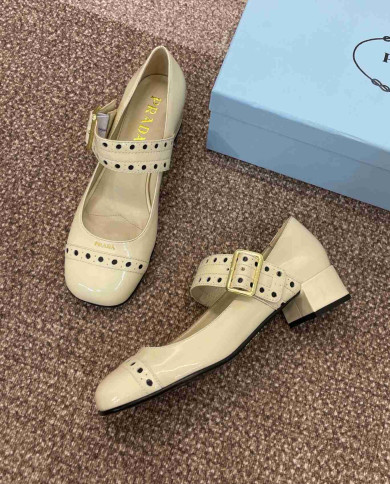 Prada Studded Square Toe Block Heel Mary Jane Pumps