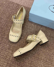 Prada Studded Square Toe Block Heel Mary Jane Pumps