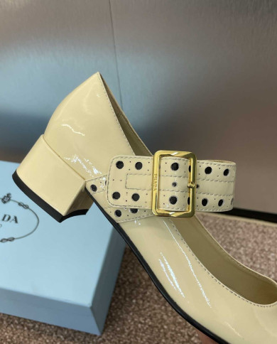 Prada Studded Square Toe Block Heel Mary Jane Pumps