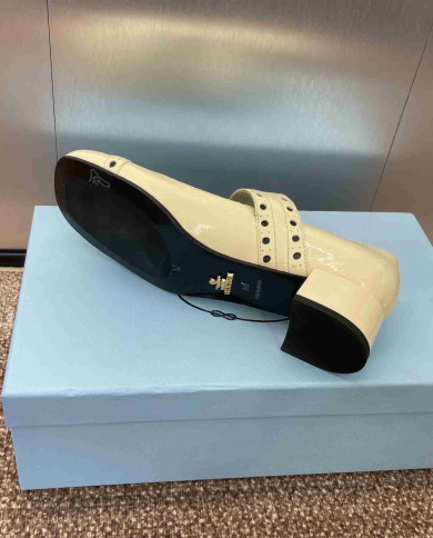 Prada Studded Square Toe Block Heel Mary Jane Pumps