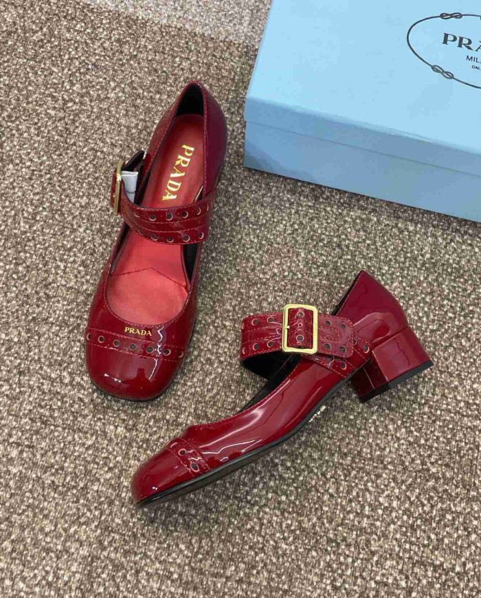 Prada Studded Square Toe Block Heel Mary Jane Pumps