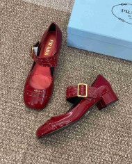Prada Studded Square Toe Block Heel Mary Jane Pumps
