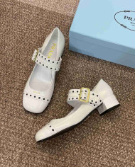 Prada Studded Square Toe Block Heel Mary Jane Pumps