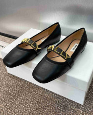 Bally Letter Buckle Square Toe Flats