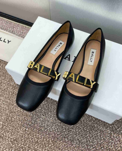 Bally Letter Buckle Square Toe Flats