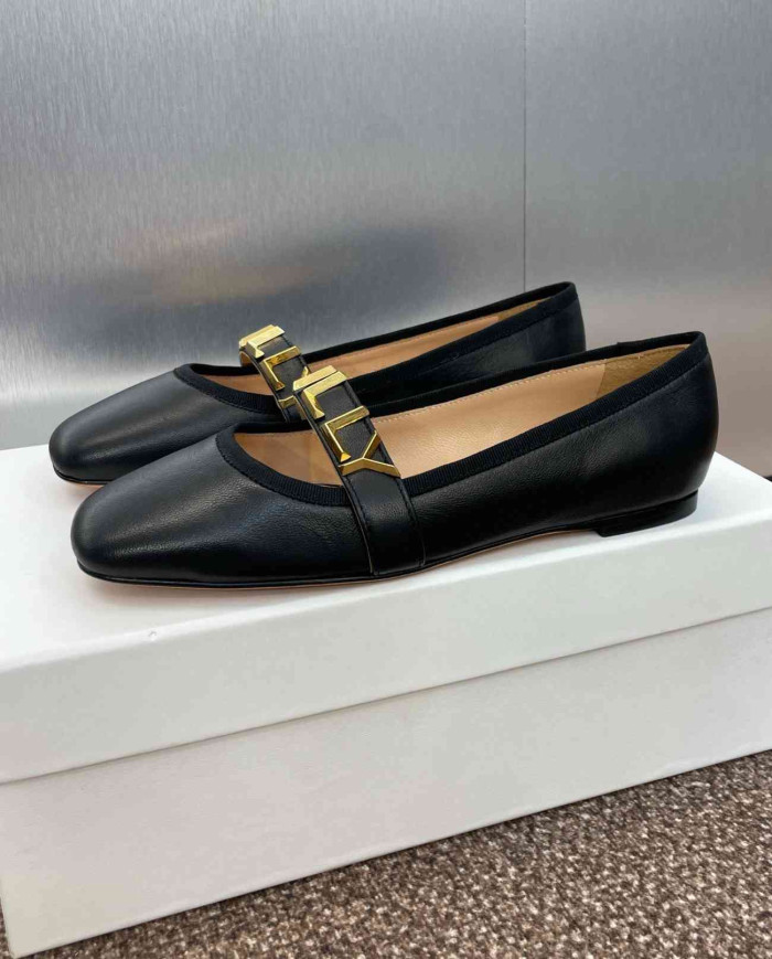Bally Letter Buckle Square Toe Flats