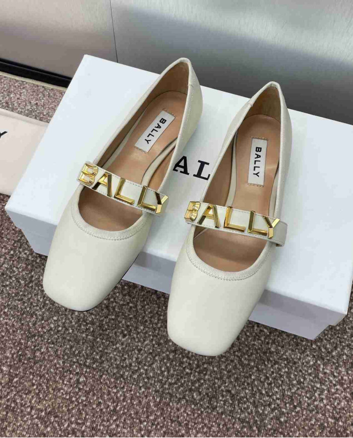 Bally Letter Buckle Square Toe Flats