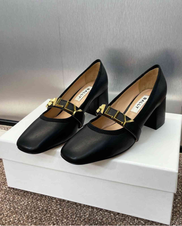 Bally Letter Buckle Square Toe Block Heel Pumps