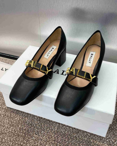 Bally Letter Buckle Square Toe Block Heel Pumps