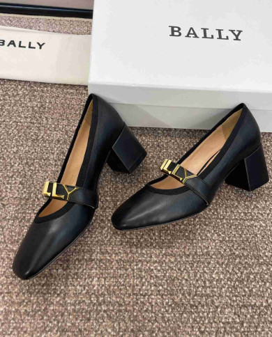 Bally Letter Buckle Square Toe Block Heel Pumps