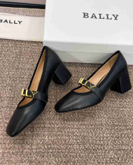 Bally Letter Buckle Square Toe Block Heel Pumps