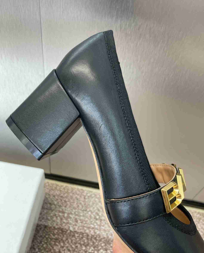 Bally Letter Buckle Square Toe Block Heel Pumps