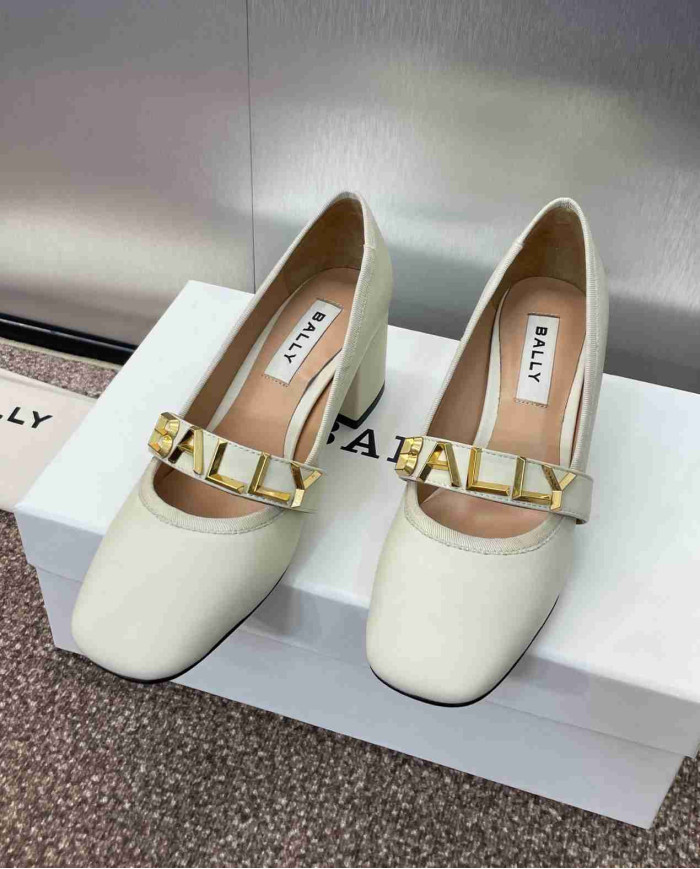 Bally Letter Buckle Square Toe Block Heel Pumps