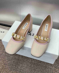 Bally Letter Buckle Square Toe Block Heel Pumps