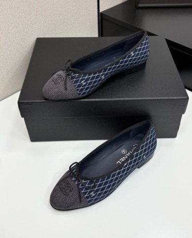 Chanel Women's Rhombus Pattern Colorblock Bow Flats