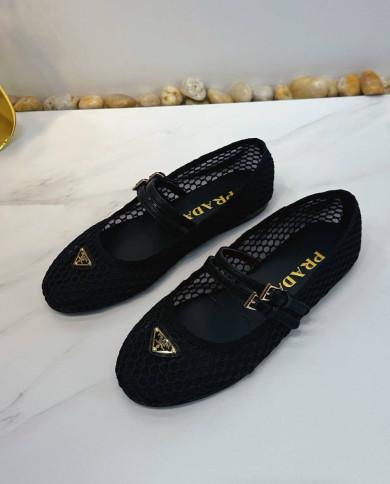 Prada Women's Mesh Mary Jane Flats