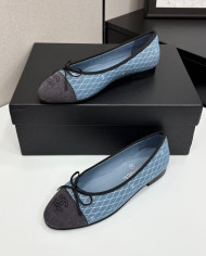 Chanel Women's Rhombus Pattern Colorblock Bow Flats