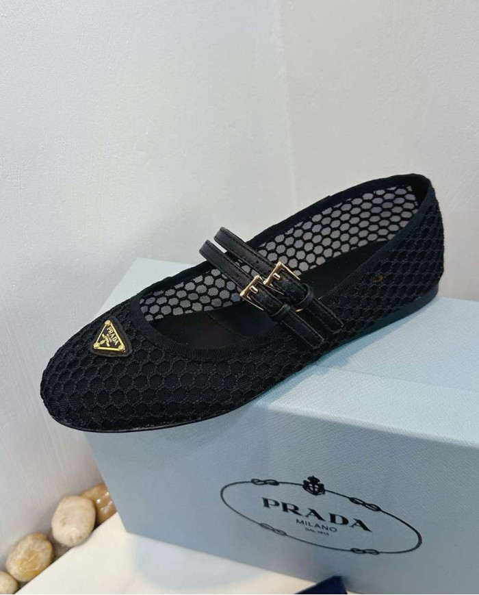 Prada Women's Mesh Mary Jane Flats