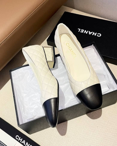 Chanel Women's Quilted Colorblock Square Toe Low Heels