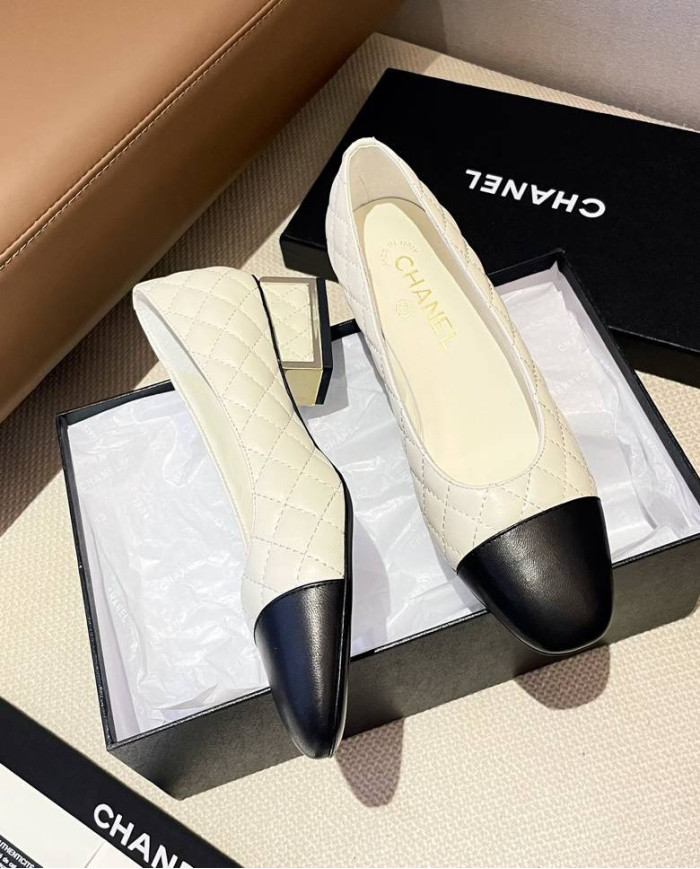 Chanel Women's Quilted Colorblock Square Toe Low Heels