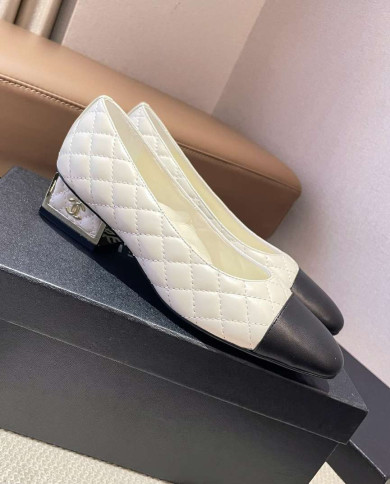 Chanel Women's Quilted Colorblock Square Toe Low Heels