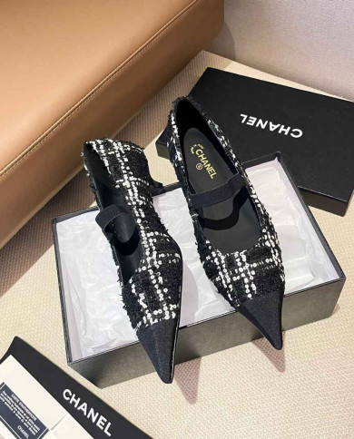 Chanel Women's Tweed Colorblock Pointed Toe Low Heels
