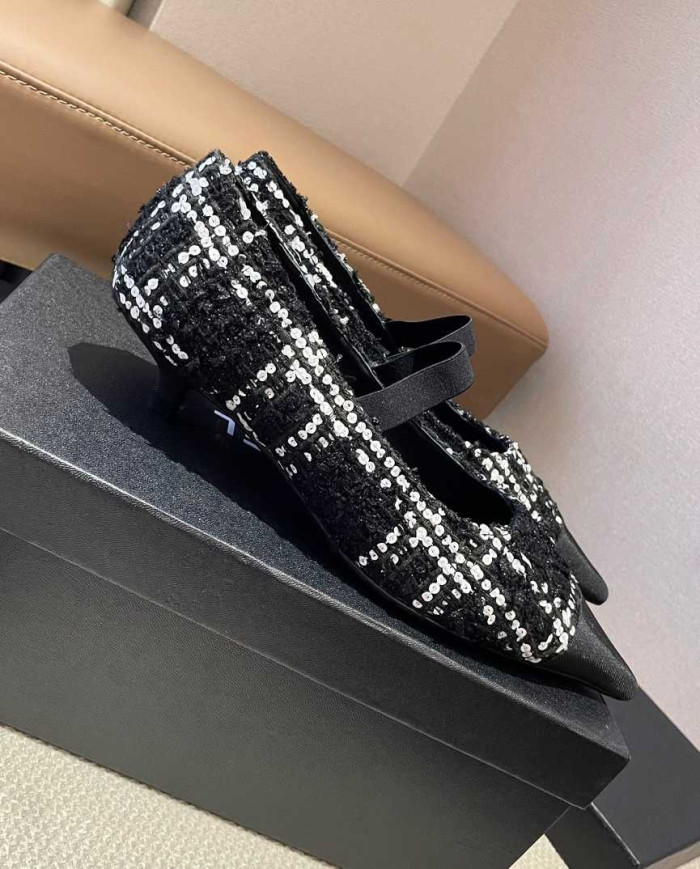 Chanel Women's Tweed Colorblock Pointed Toe Low Heels