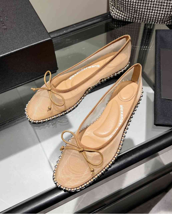 Alexander Wang Women's Studded Mesh Bow Flats