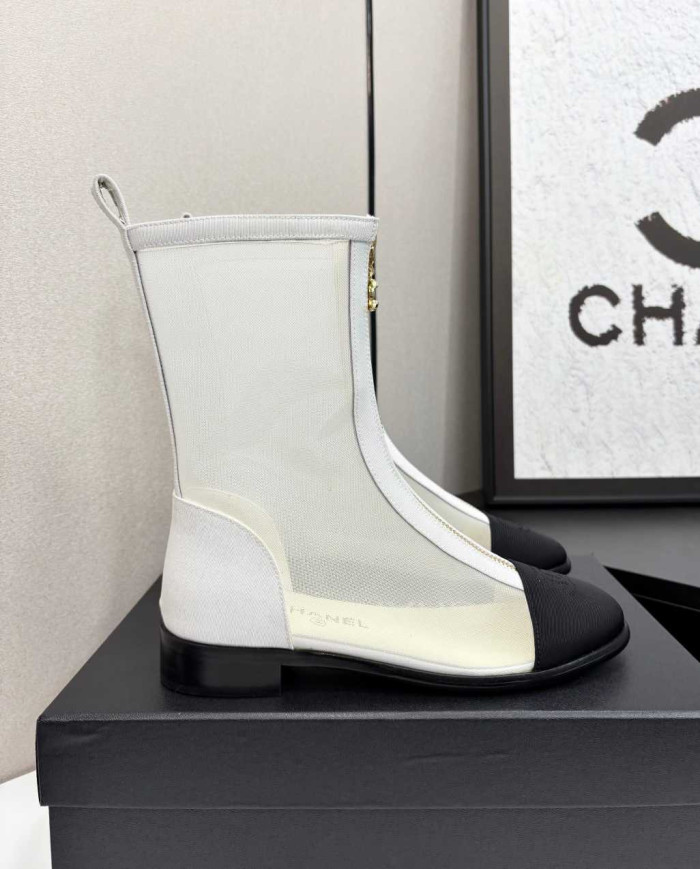 Chanel Women's Colorblock Mesh Ankle Boots