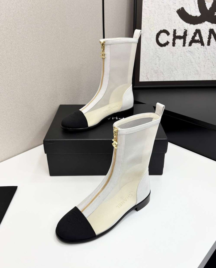 Chanel Women's Colorblock Mesh Ankle Boots