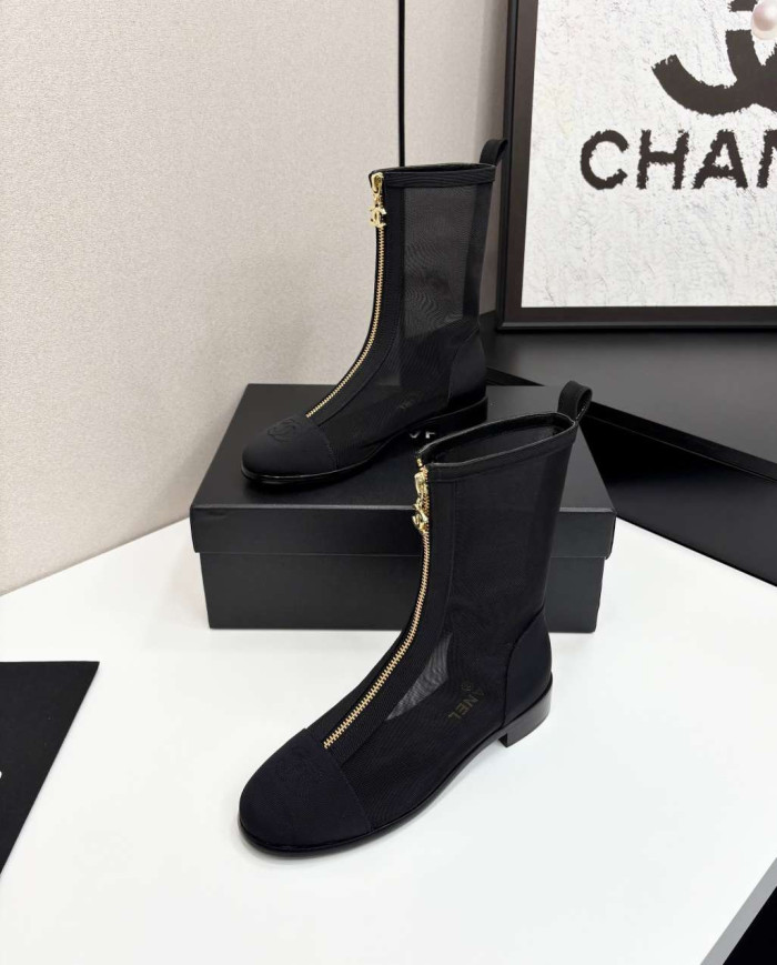 Chanel Women's Colorblock Mesh Ankle Boots