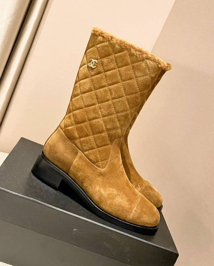 Chanel Quilted Lamb Fur Spliced Short Boots