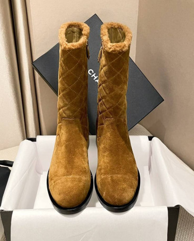 Chanel Quilted Lamb Fur Spliced Short Boots