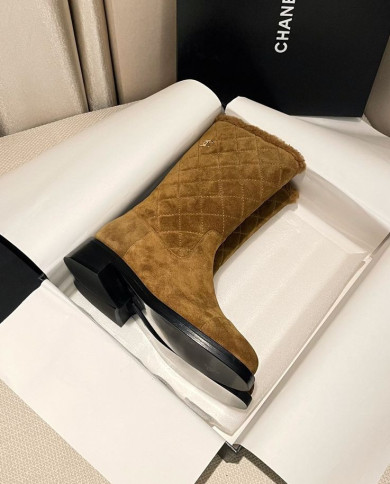 Chanel Quilted Lamb Fur Spliced Short Boots