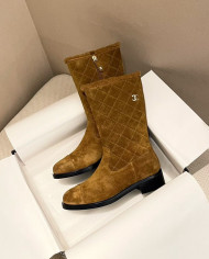 Chanel Quilted Lamb Fur Spliced Short Boots