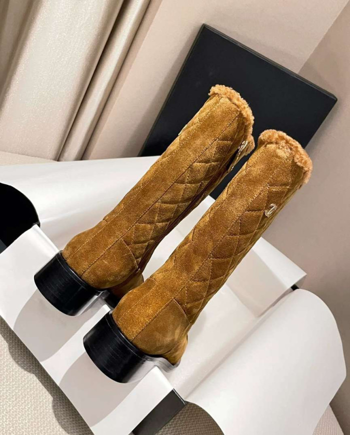 Chanel Quilted Lamb Fur Spliced Short Boots