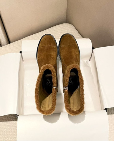 Chanel Quilted Lamb Fur Spliced Short Boots