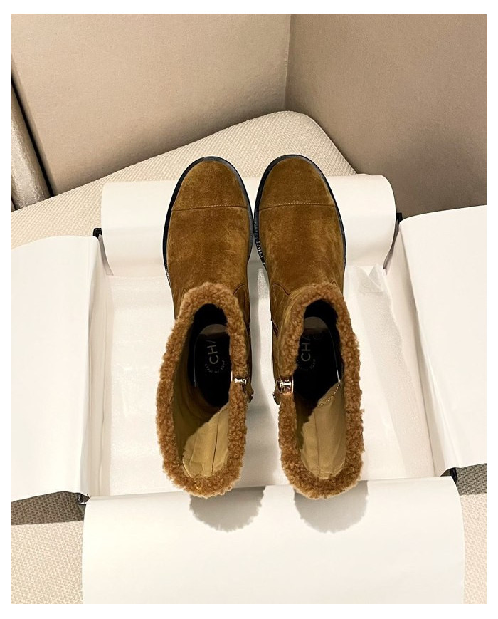 Chanel Quilted Lamb Fur Spliced Short Boots