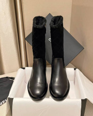 Chanel Quilted Lamb Fur Spliced Short Boots