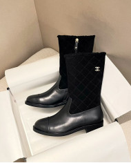 Chanel Quilted Lamb Fur Spliced Short Boots