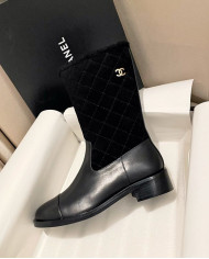 Chanel Quilted Lamb Fur Spliced Short Boots