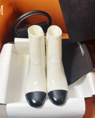 Chanel TwoTone SquareToe Block Heel Ankle Boots