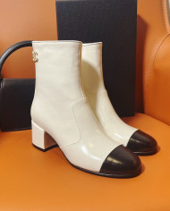 Chanel TwoTone SquareToe Block Heel Ankle Boots