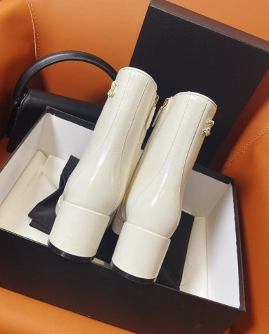 Chanel TwoTone SquareToe Block Heel Ankle Boots